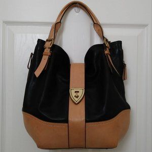 Brook Brothers Leather Black Tan Hobo Bag